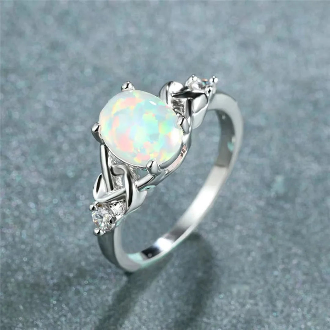 You're Mine Love Knot October Opal Ring