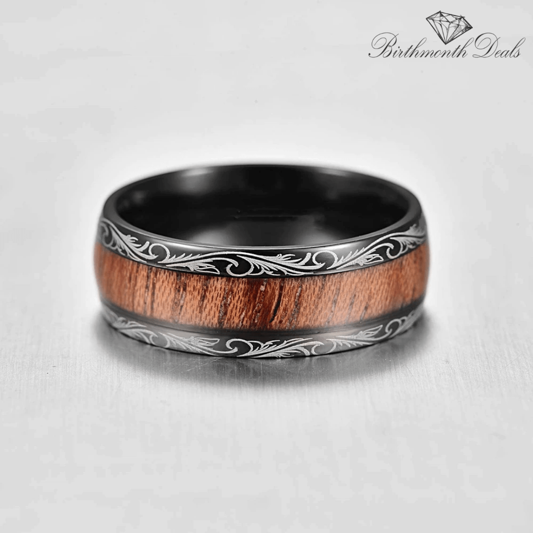 Koa Wood Inlay Ring | Men's Ring - Birthmonth Deals