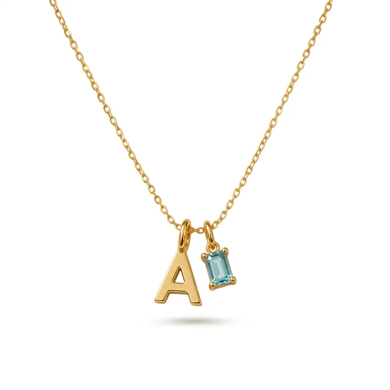 Birthstone Initial Charm Necklace | Personalized Letter & Stone
