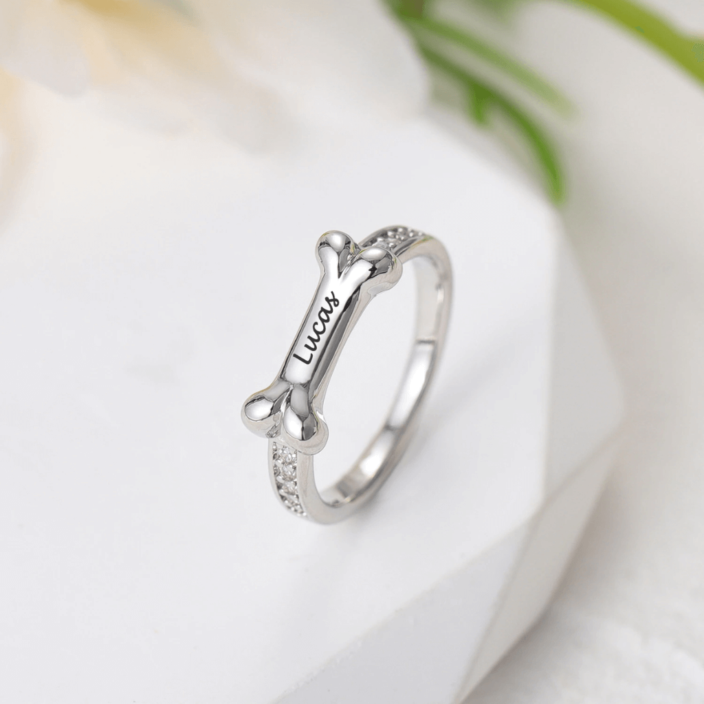 Customized Name Dog Bone Diamond Ring