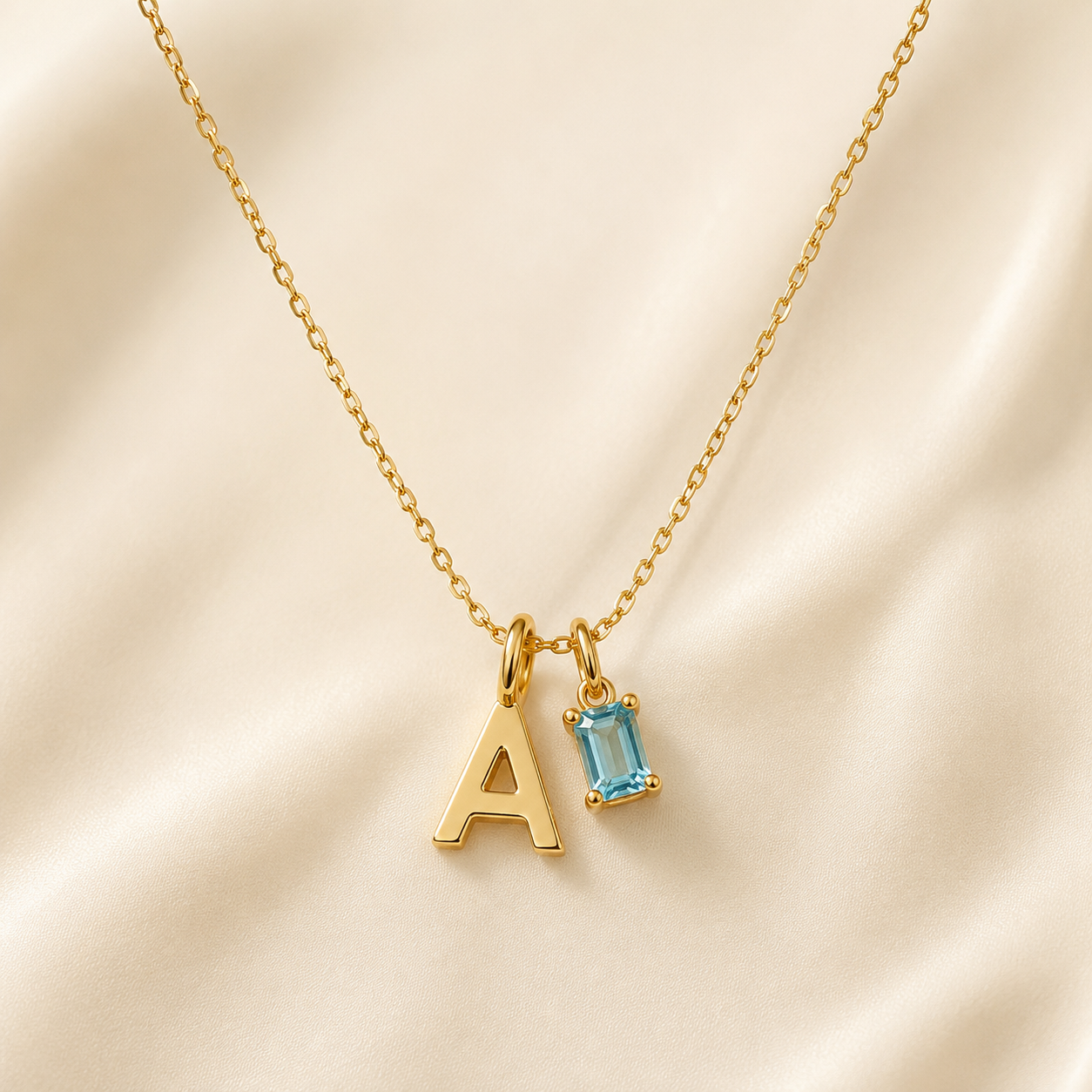 Birthstone Initial Charm Necklace | Personalized Letter & Stone