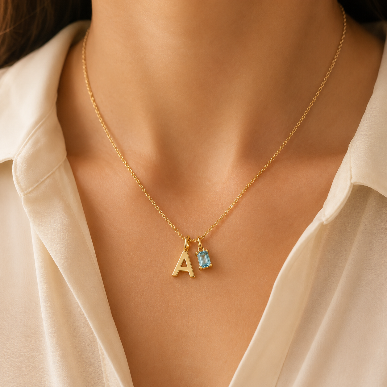 Birthstone Initial Charm Necklace | Personalized Letter & Stone