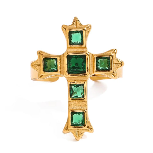 Celestial Cross Emerald Ring