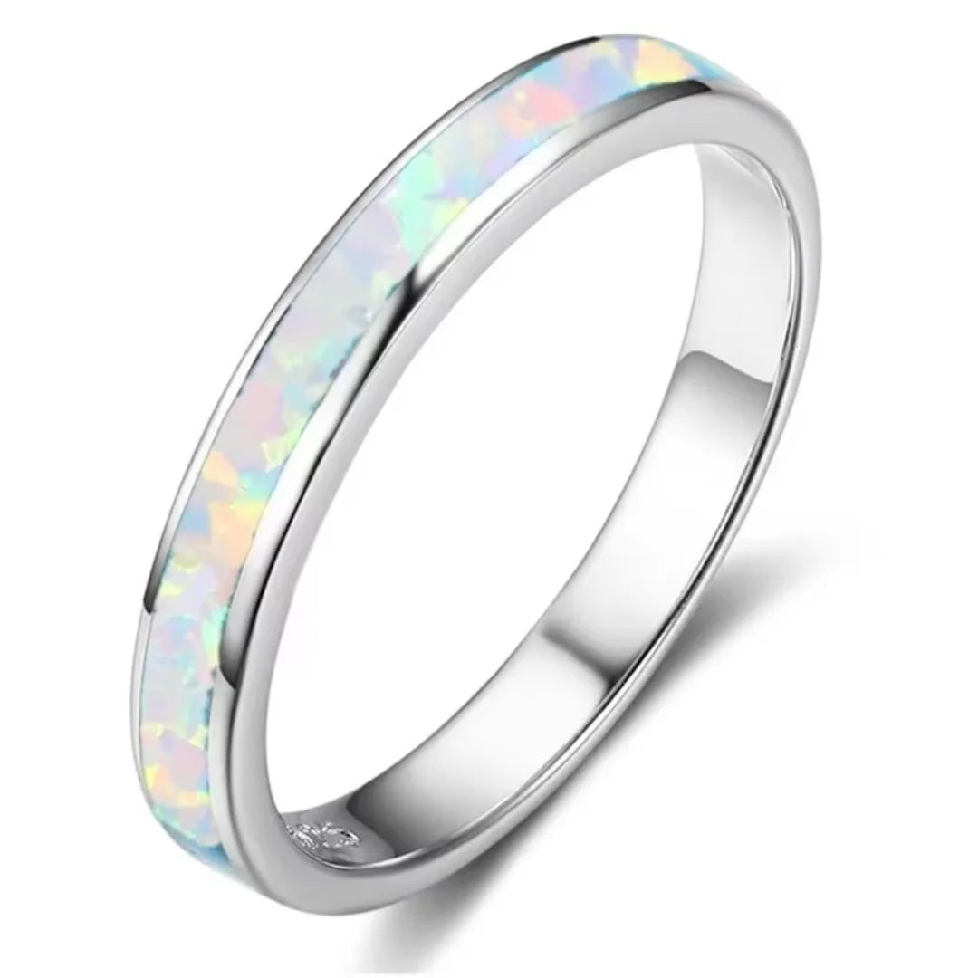 Opal October Birthstone Inlay Stacking Band Ring