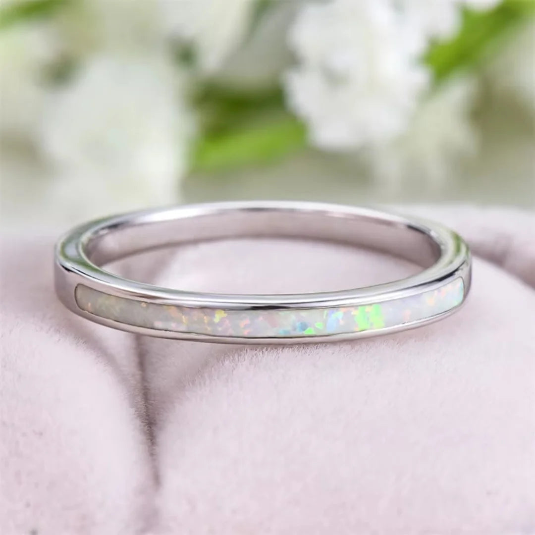 Opal October Birthstone Inlay Stacking Band Ring