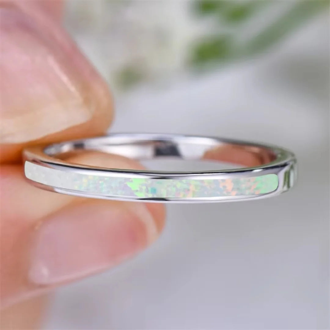 Opal October Birthstone Inlay Stacking Band Ring