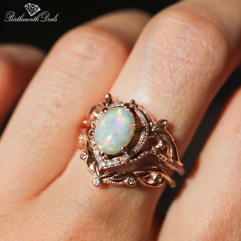 October Opal Birthstone Stacking Ring - Birthmonth Deals