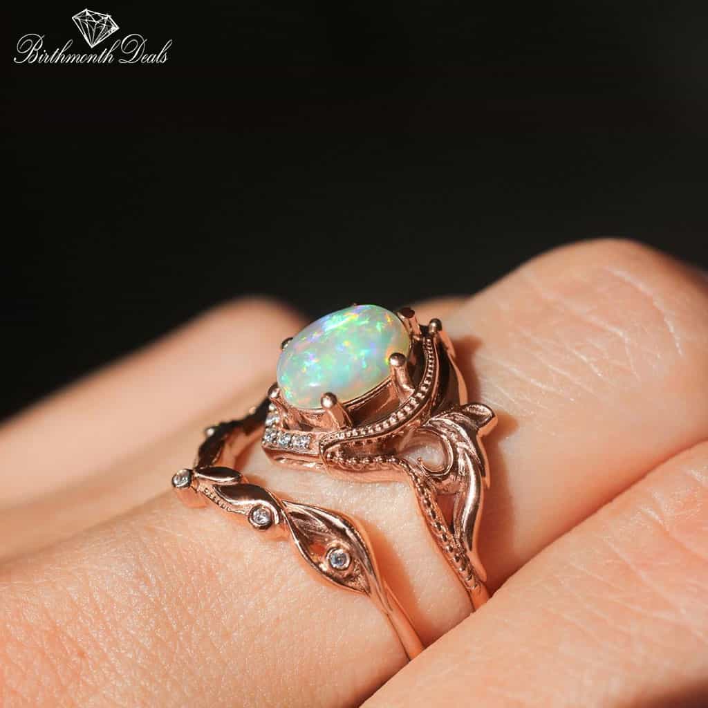 October Opal Birthstone Stacking Ring - Birthmonth Deals