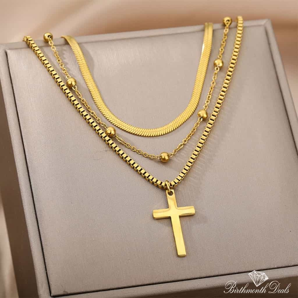 Multi Layered Stainless Necklace in Gold Collection - Birthmonth Deals