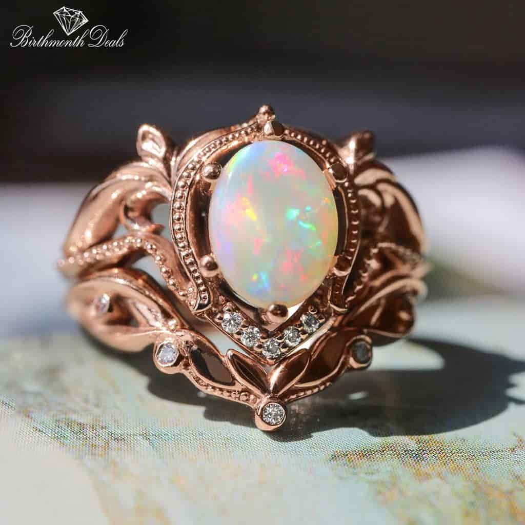 October Opal Birthstone Stacking Ring - Birthmonth Deals