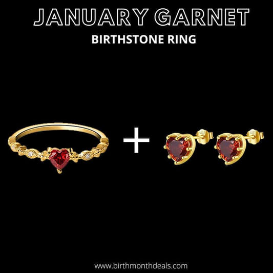 January Garnet Birthstone Ring + Earrings - Birthmonth Deals