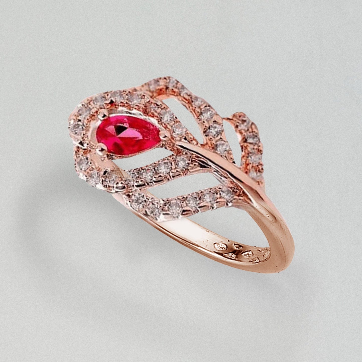 Ruby Embedded Leaf Ring