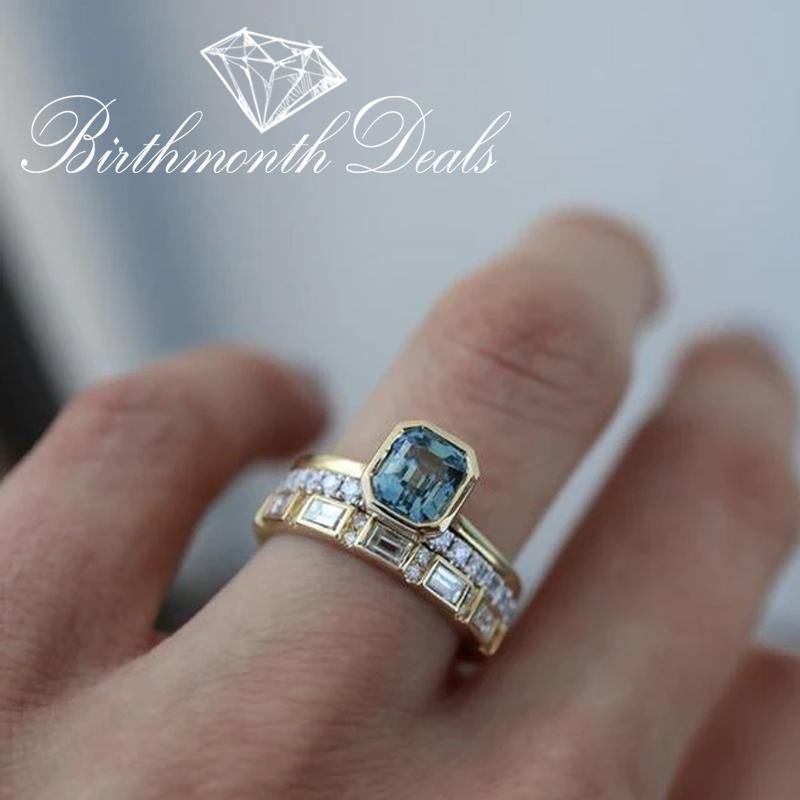 March Aquamarine Birthstone Stacking Ring - Birthmonth Deals