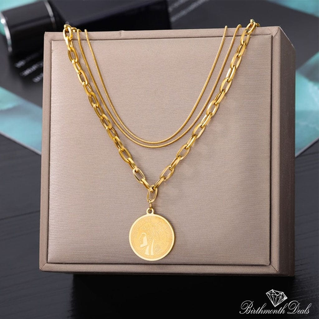 Multi Layered Stainless Necklace in Gold Collection - Birthmonth Deals