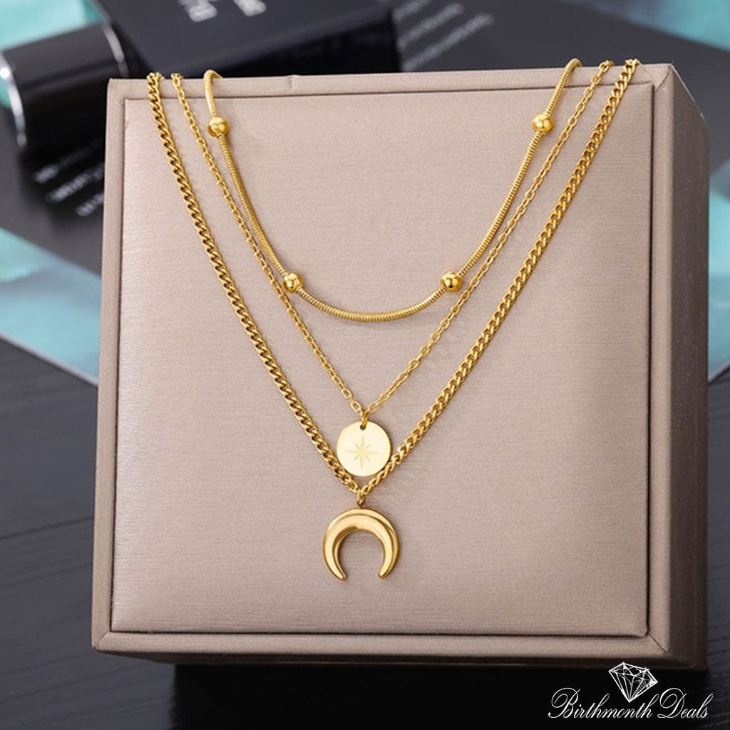 Multi Layered Stainless Necklace in Gold Collection - Birthmonth Deals