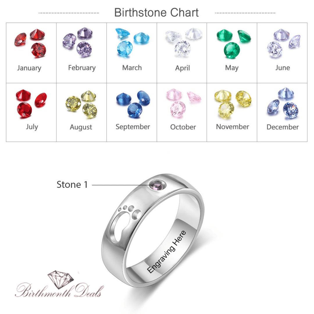 Personalized Baby Foot Birthstone Ring - Birthmonth Deals