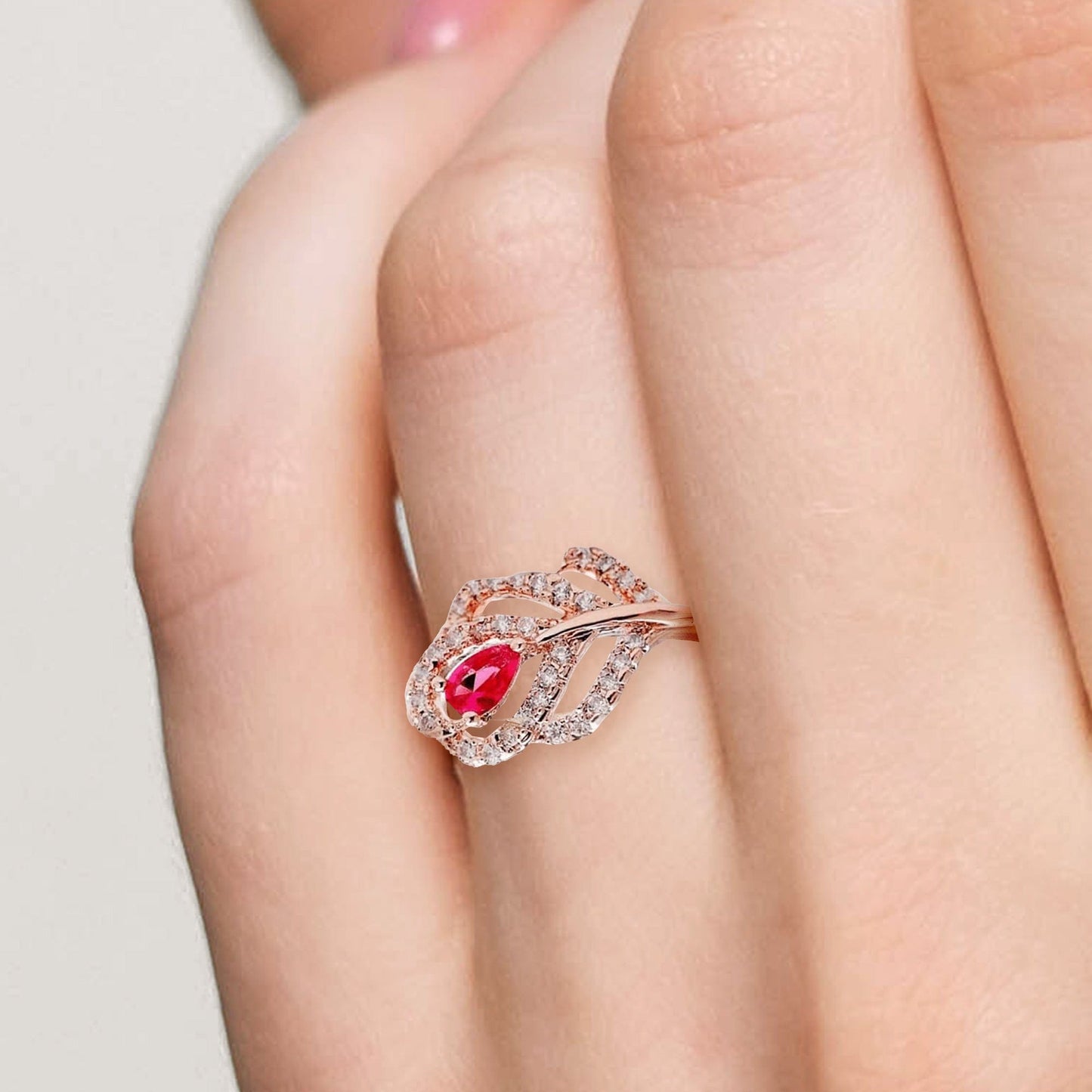 Ruby Embedded Leaf Ring