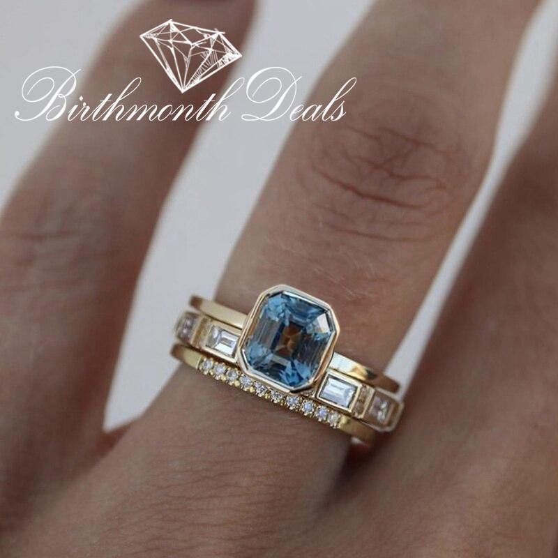 March Aquamarine Birthstone Stacking Ring - Birthmonth Deals