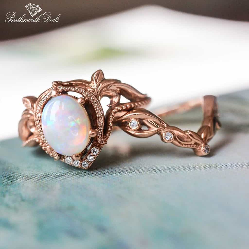 October Opal Birthstone Stacking Ring - Birthmonth Deals