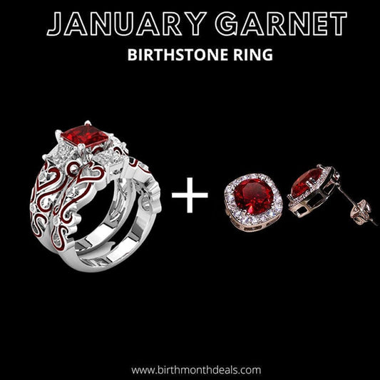 January Garnet Stacking Birthstone Ring + Earrings - Birthmonth Deals