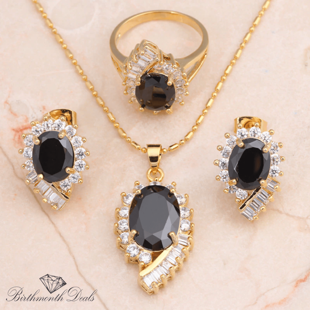 December Onyx Birthstone Jewelry Set - Birthmonth Deals