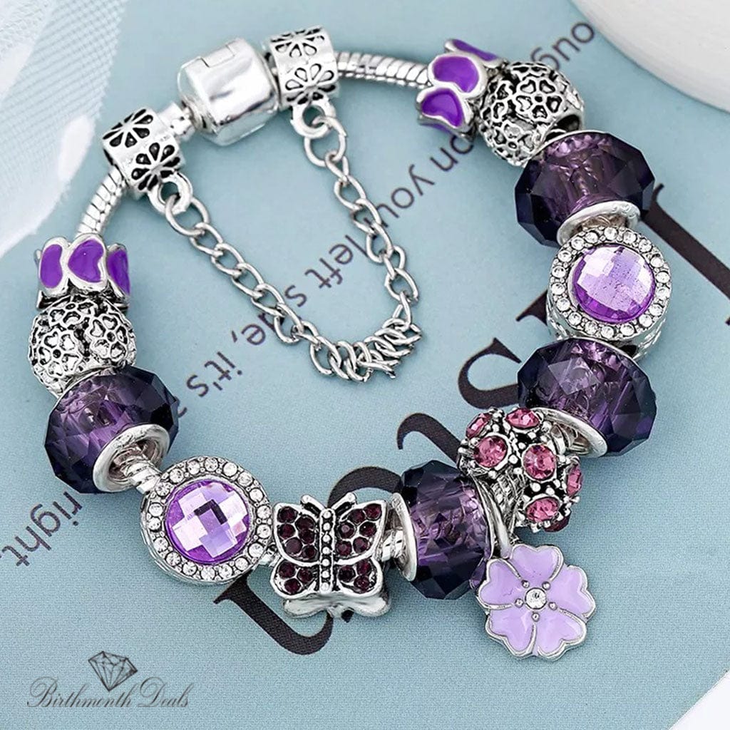 February Amethyst Birthstone Charm Bracelet - Birthmonth Deals