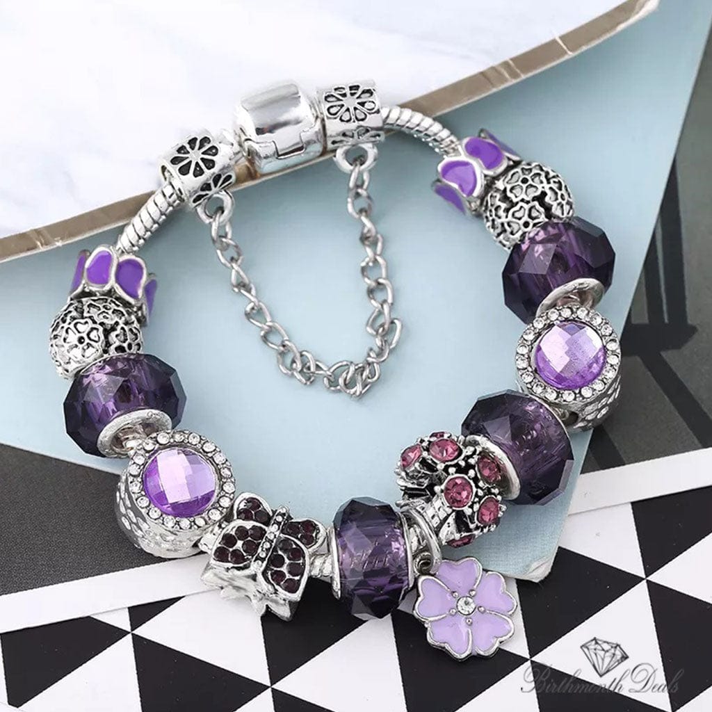 February Amethyst Birthstone Charm Bracelet - Birthmonth Deals