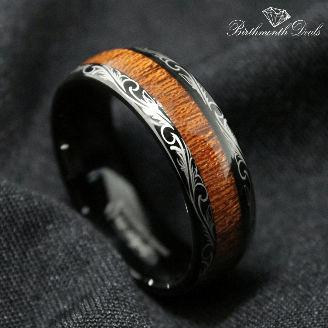 Koa Wood Inlay Ring | Men's Ring - Birthmonth Deals