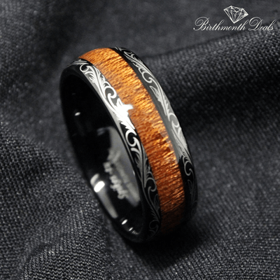 Koa Wood Inlay Ring | Men's Ring - Birthmonth Deals