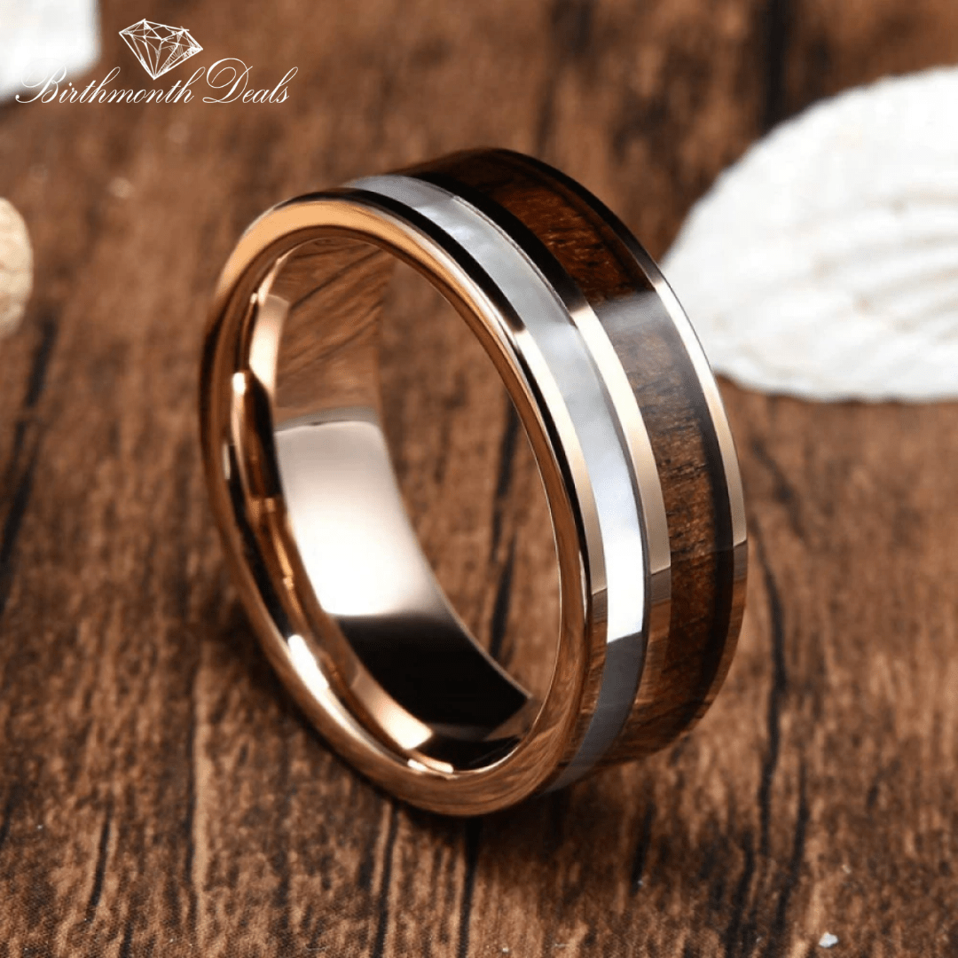 Koa Wood & White Shell Ring | Men's Ring - Birthmonth Deals
