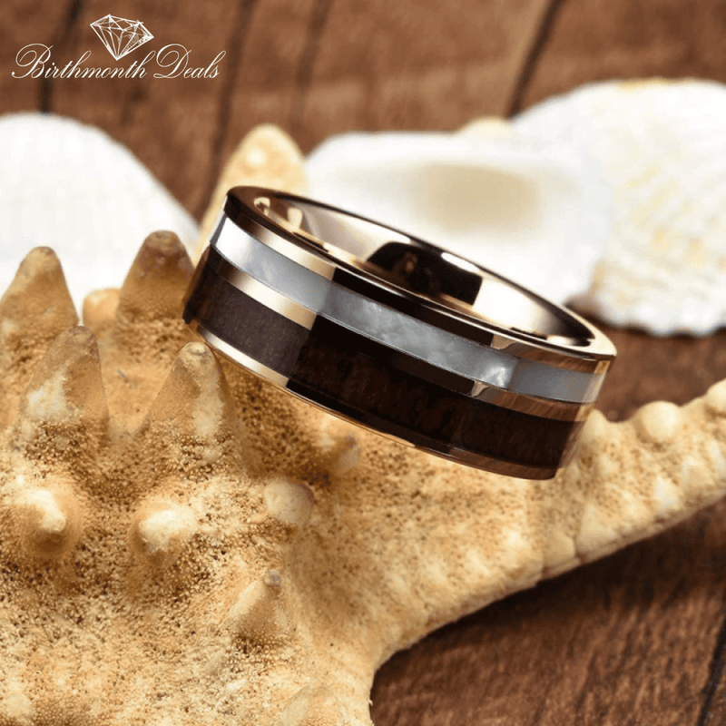 Koa Wood & White Shell Ring | Men's Ring - Birthmonth Deals
