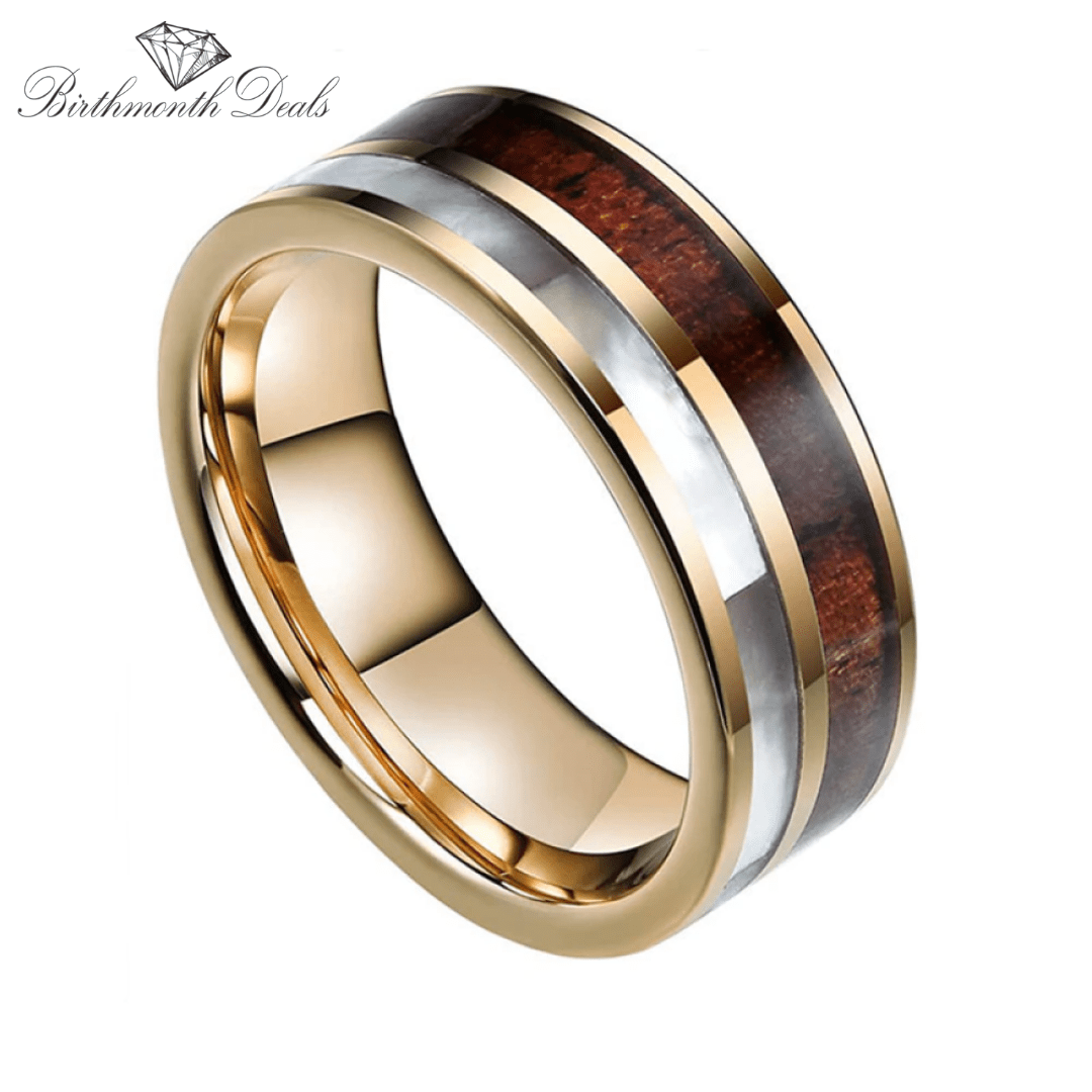 Koa Wood & White Shell Ring | Men's Ring - Birthmonth Deals