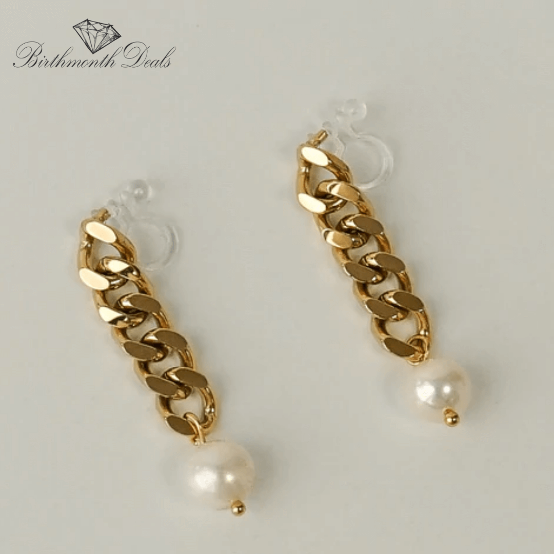 Pearl Clip-On Chain Earrings - Birthmonth Deals