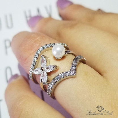 June Pearl Birthstone Stacking Ring - Birthmonth Deals