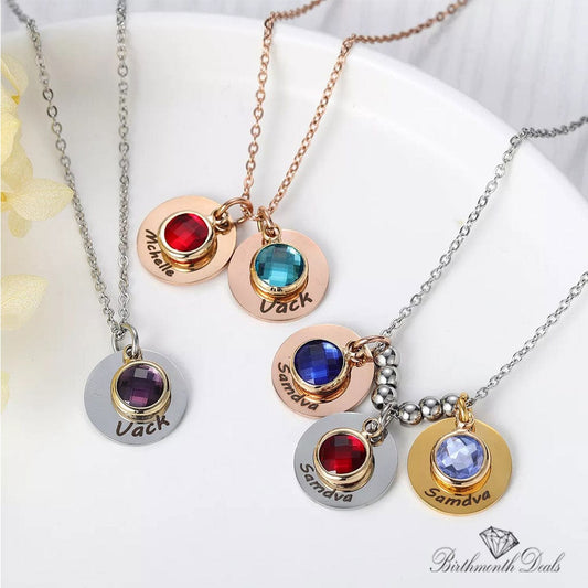 Personalized Gift Birthstone Necklace (3 discs & 3 Stones) - Birthmonth Deals