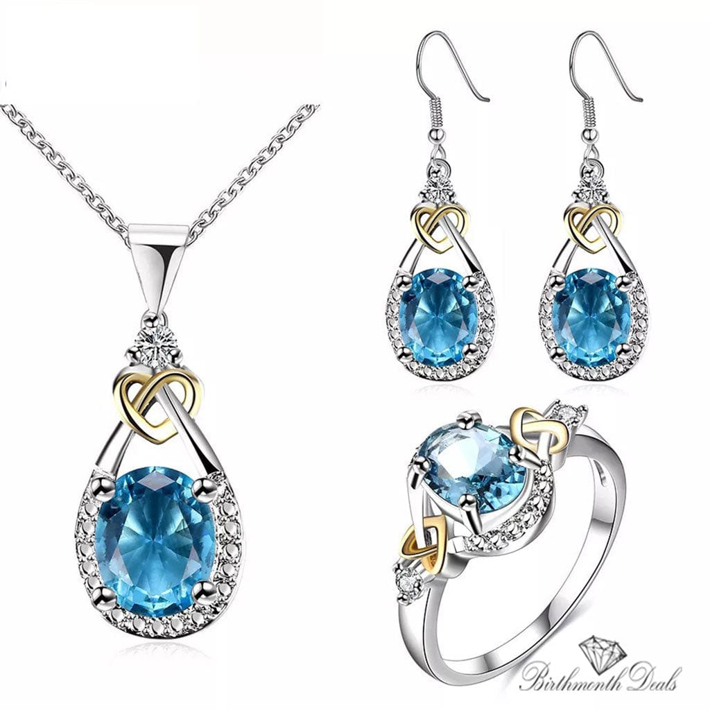 March Aquamarine Birthstone Jewelry Set - Birthmonth Deals