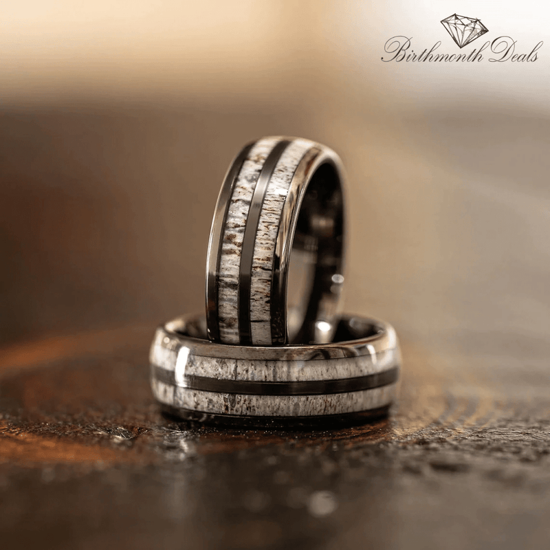 Black Inlay Antler Ring | Men's Ring - Birthmonth Deals