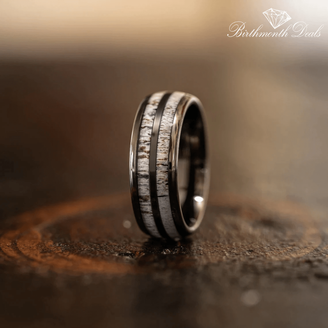 Black Inlay Antler Ring | Men's Ring - Birthmonth Deals