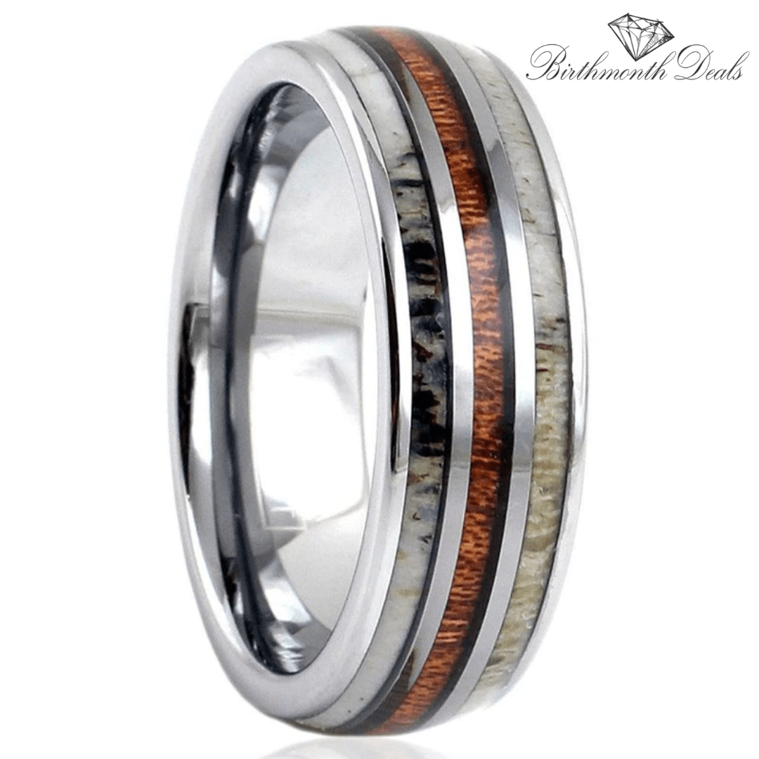 Wood Inlay Antler Ring | Men's Ring - Birthmonth Deals