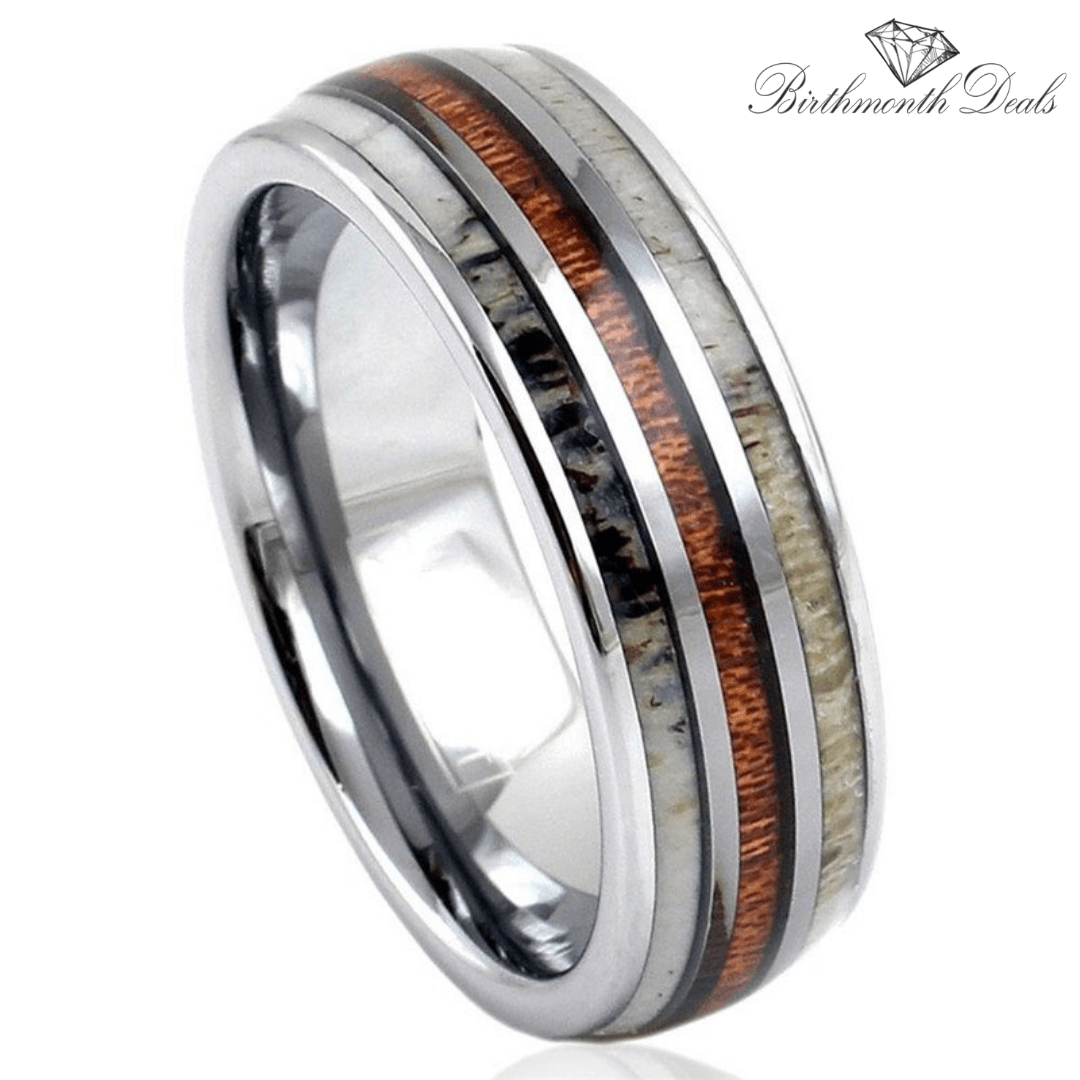 Wood Inlay Antler Ring | Men's Ring - Birthmonth Deals