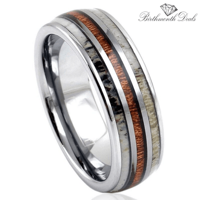 Wood Inlay Antler Ring | Men's Ring - Birthmonth Deals