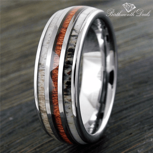 Wood Inlay Antler Ring | Men's Ring - Birthmonth Deals