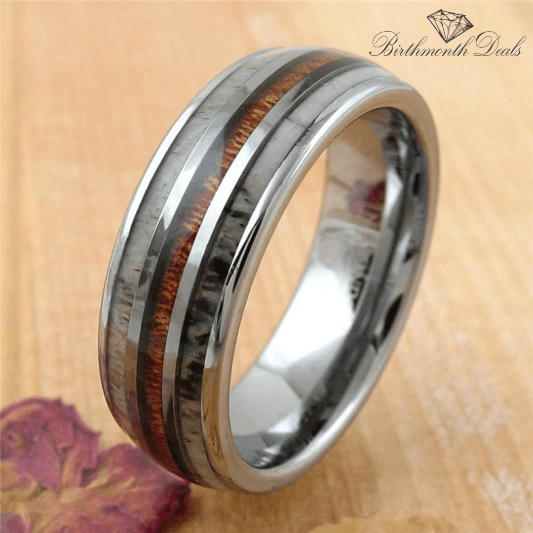 Wood Inlay Antler Ring | Men's Ring - Birthmonth Deals