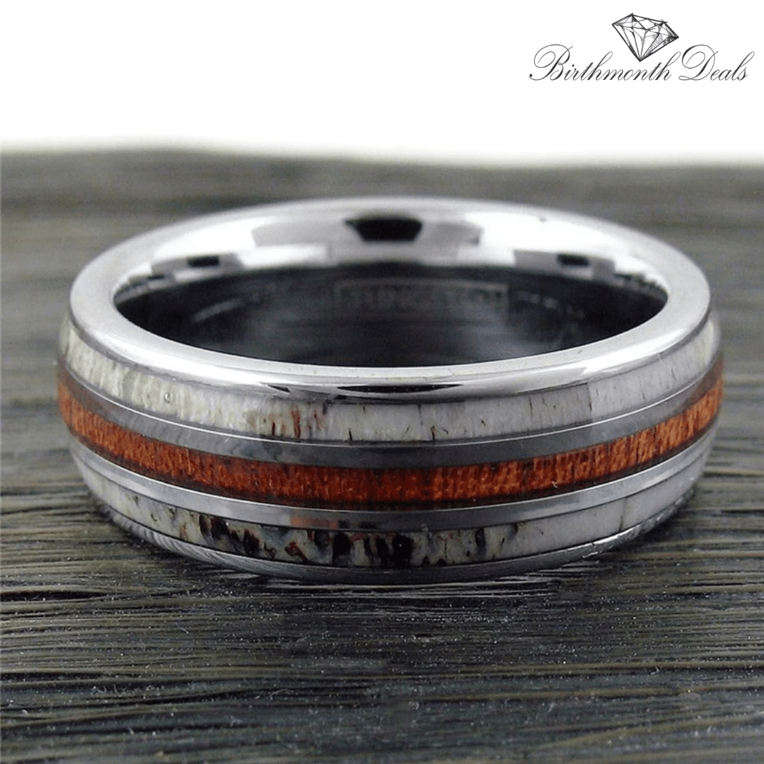 Wood Inlay Antler Ring | Men's Ring - Birthmonth Deals