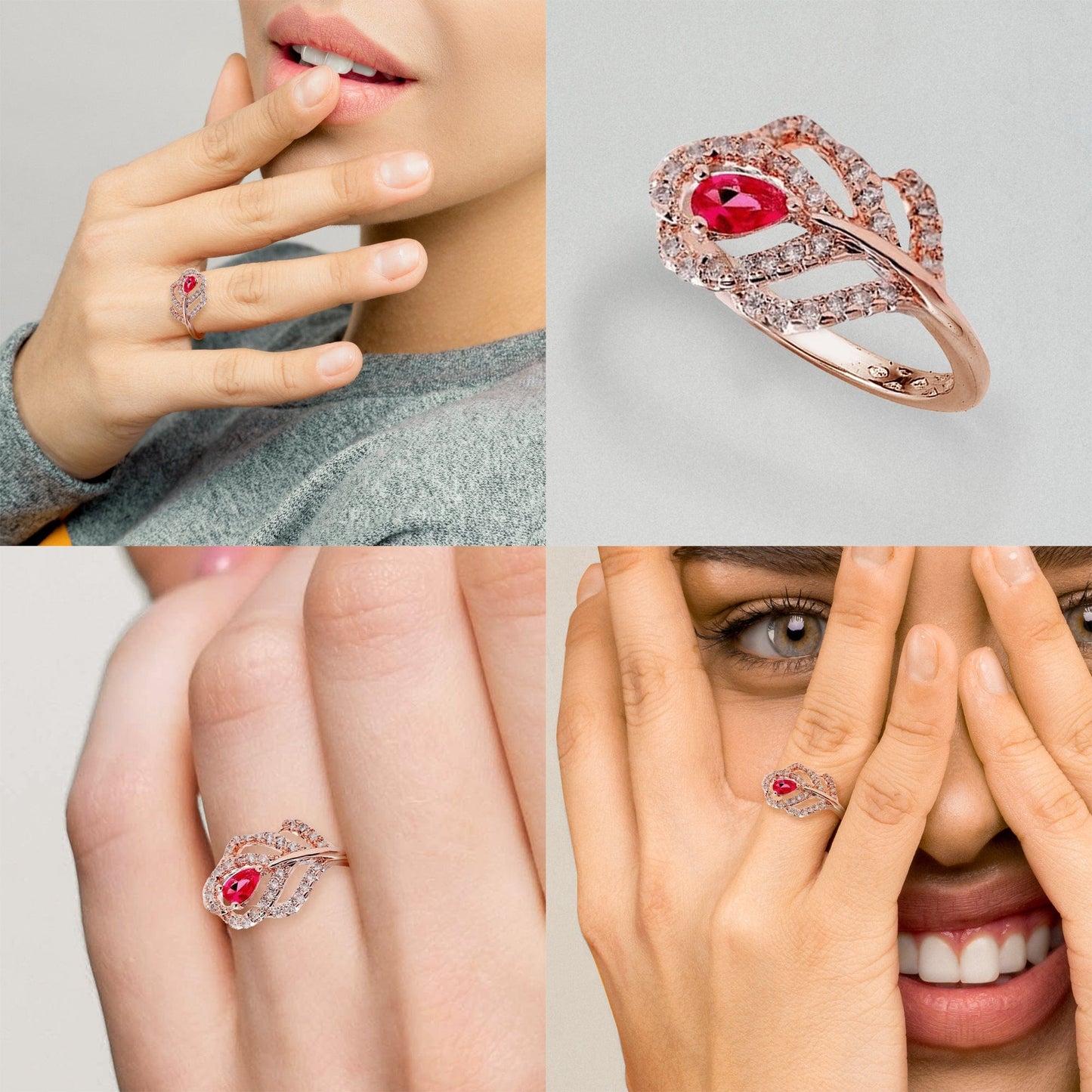 Ruby Embedded Leaf Ring