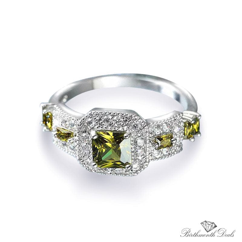 August Peridot Birthstone Deco Ring - Birthmonth Deals