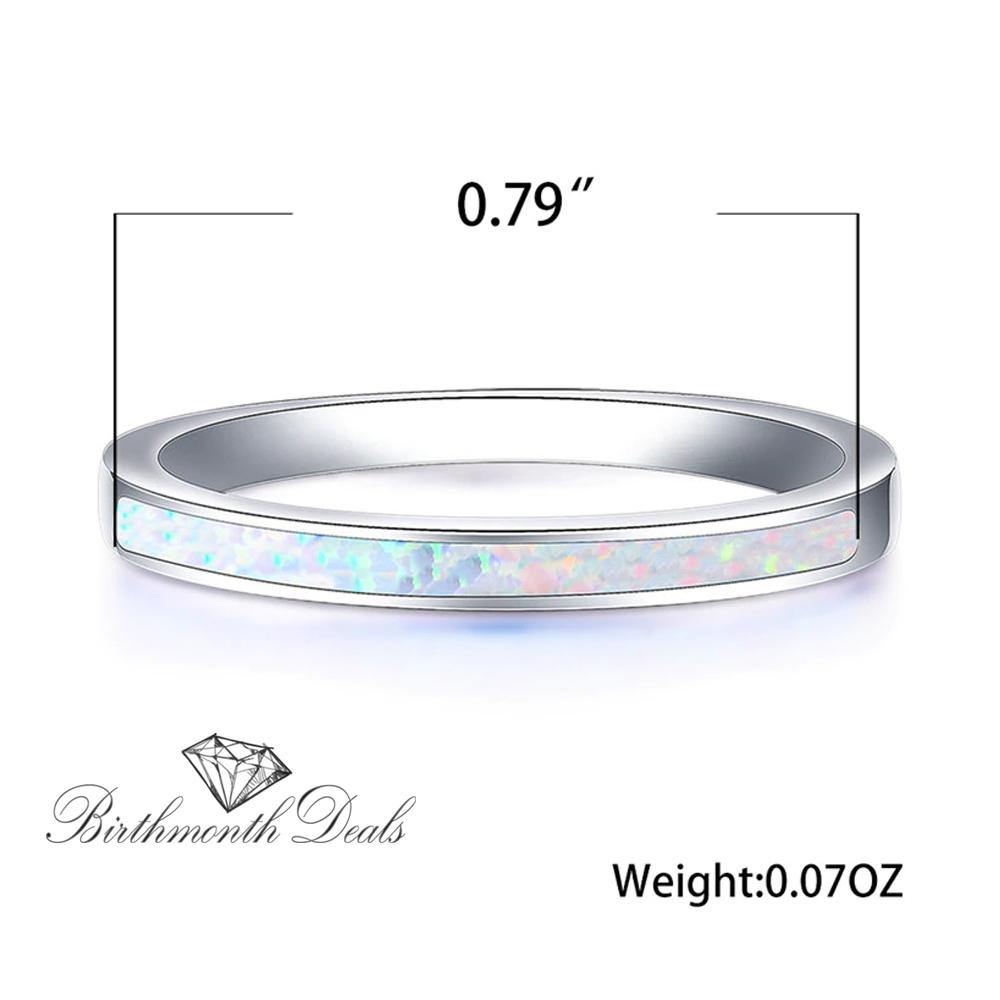 Opal October Birthstone Inlay Stacking Band Ring - Birthmonth Deals