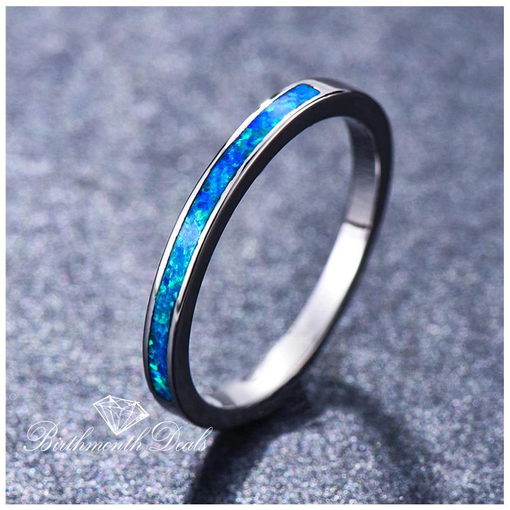 Opal October Birthstone Inlay Stacking Band Ring - Birthmonth Deals