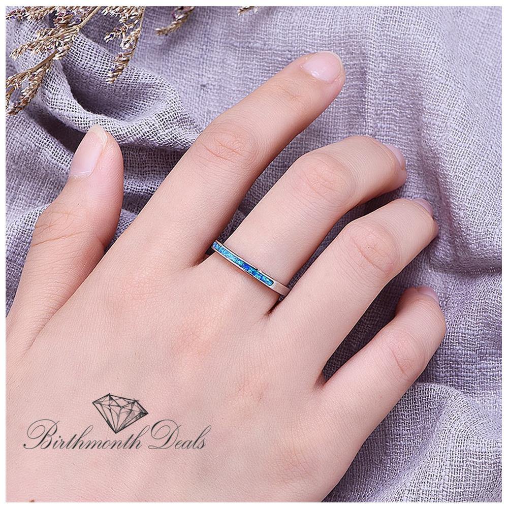 Opal October Birthstone Inlay Stacking Band Ring - Birthmonth Deals