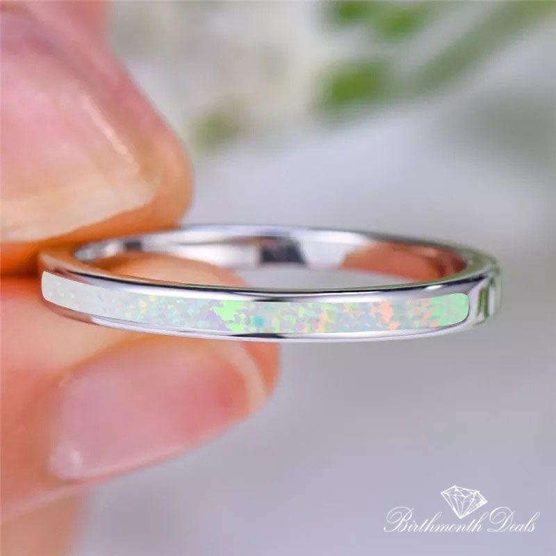 Opal October Birthstone Inlay Stacking Band Ring - Birthmonth Deals